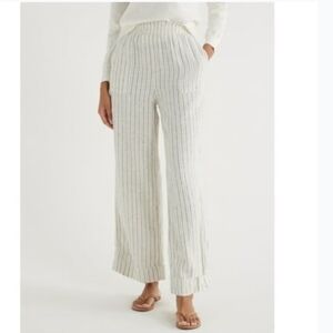 #894 Time and Tru Women's Wide Leg Linen Pants - Cream